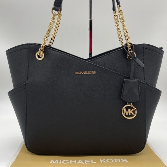 Michael Kors Large X Chain Shoulder Tote Bag Rich Black Leather - Picture 2 of 10